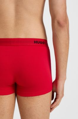 Three-pack of stretch-cotton trunks with logo waistbands, Black / Red / White