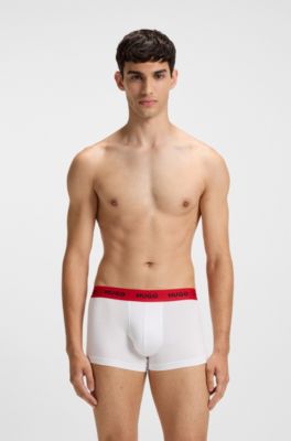 Three-pack of stretch-cotton trunks with logo waistbands, Black / Red / White