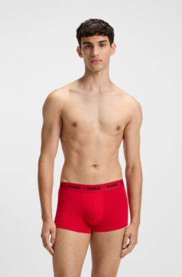Three-pack of stretch-cotton trunks with logo waistbands, Black / Red / White