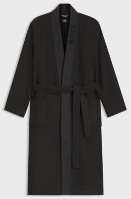 Peignoir en structure gaufr&eacute;e avec logo brod&eacute;, Noir