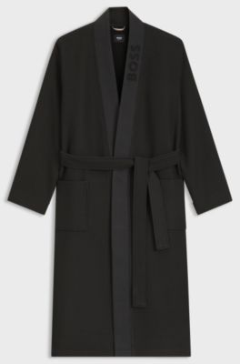 Jacquard cotton-blend gown with logo lapel, Black