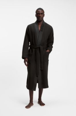 Jacquard cotton-blend gown with logo lapel, Black