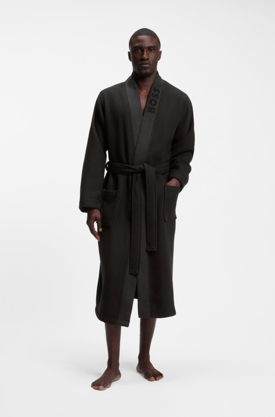 Jacquard cotton-blend gown with logo lapel