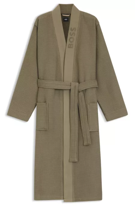 Waffle-structure dressing gown with embroidered logo