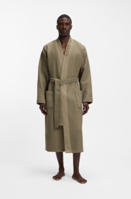 Waffle-structure dressing gown with embroidered logo, Light Brown