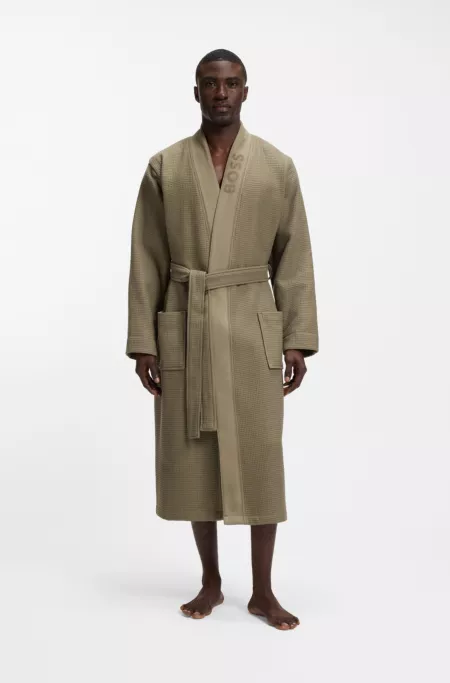 Waffle-structure dressing gown with embroidered logo