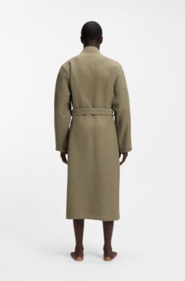 Waffle-structure dressing gown with embroidered logo, Light Brown
