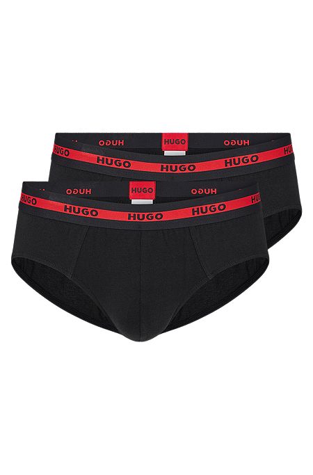 Two-pack of stretch-cotton briefs with logo waistbands, Black