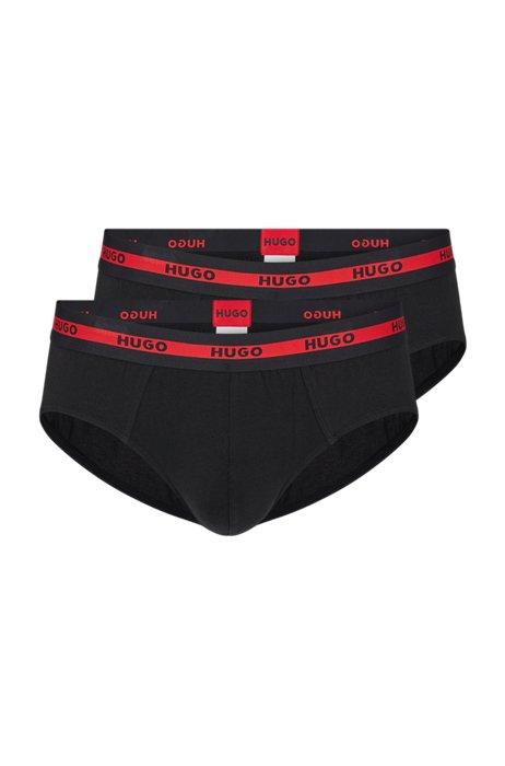 Two-pack of stretch-cotton briefs with logo waistbands, Black