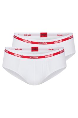 Bore Der er en tendens kravle HUGO - Two-pack of stretch-cotton briefs with logo waistbands