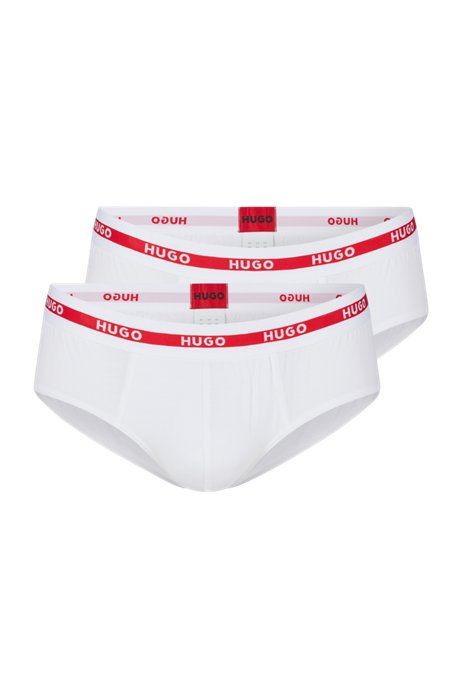 Two-pack of stretch-cotton briefs with logo waistbands, White