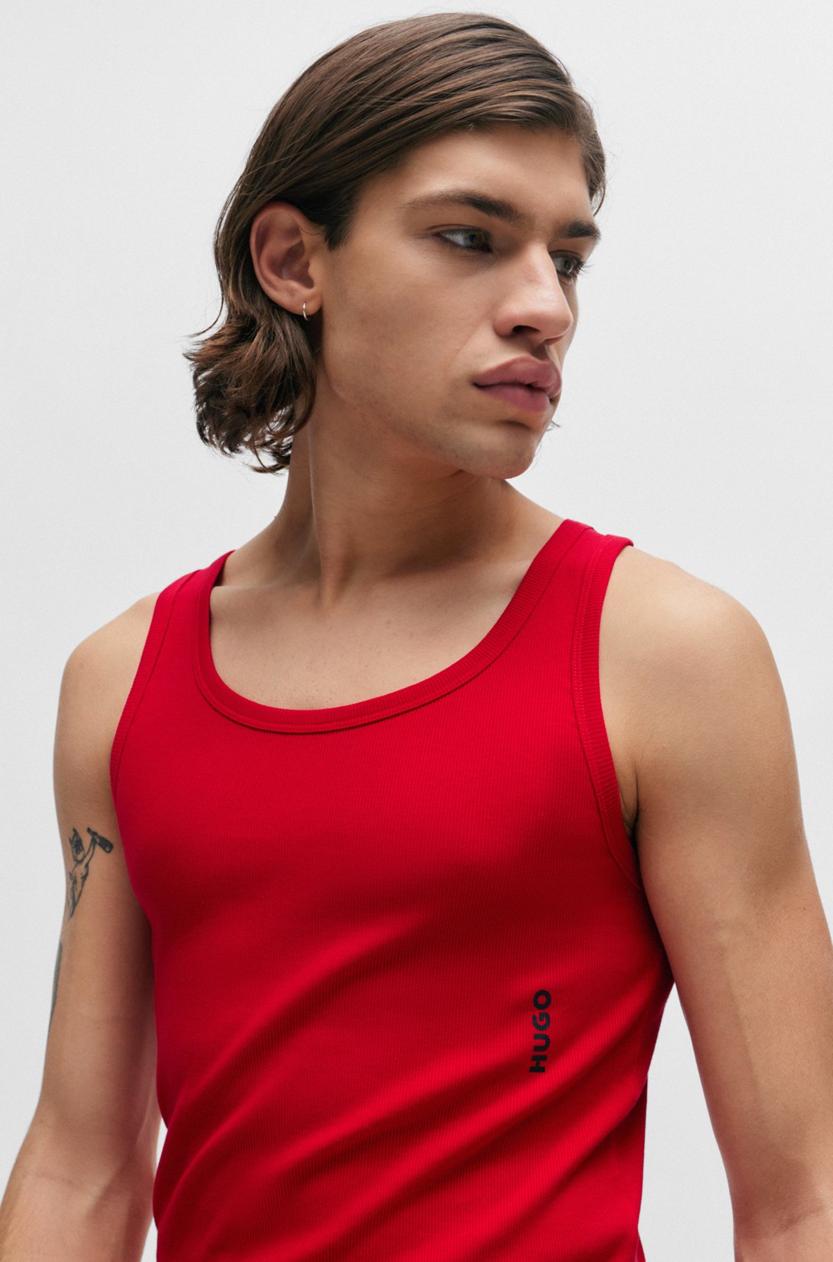 Set van twee onderhemden in stretchkatoen met logo, Rood