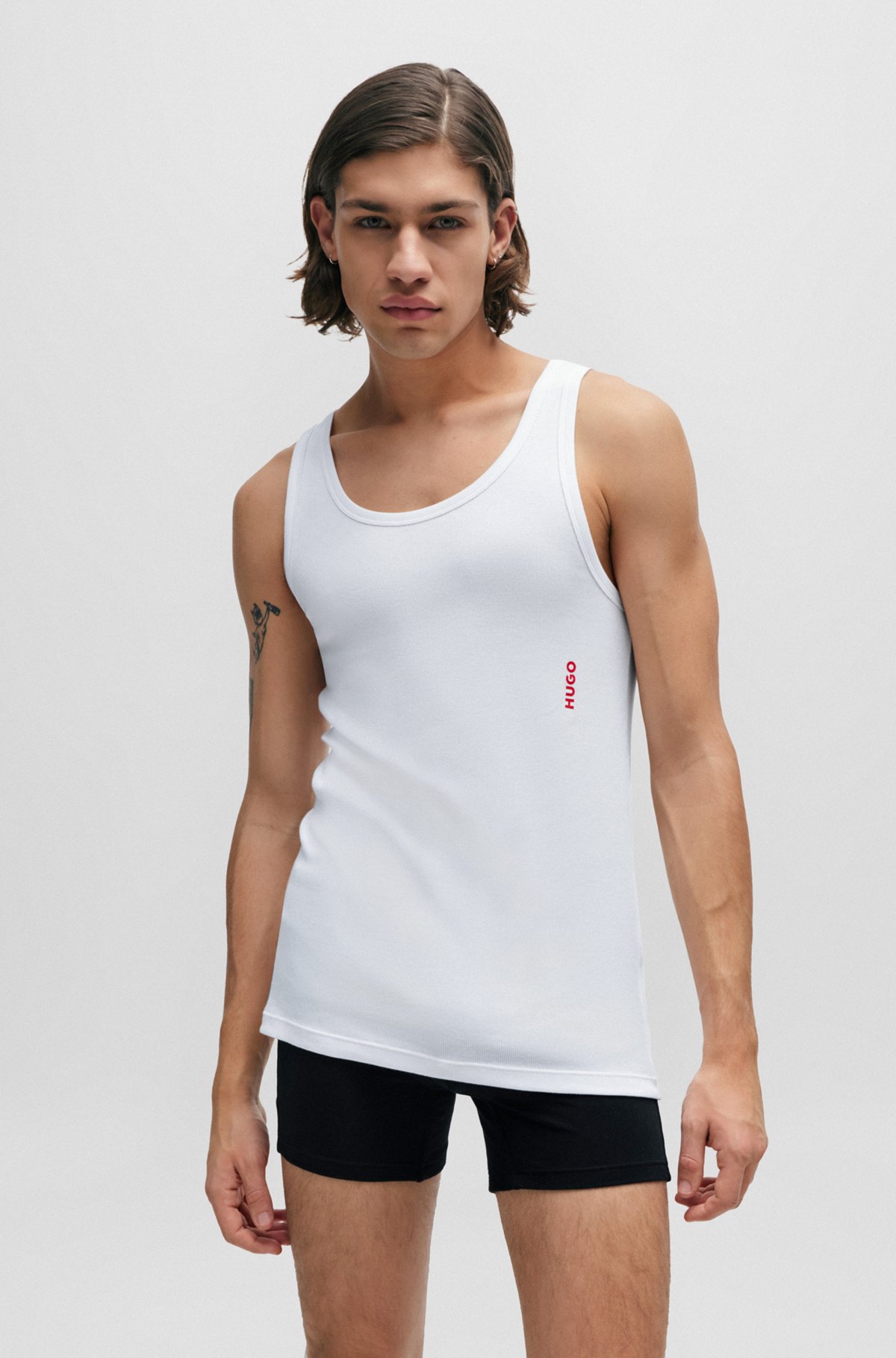 Zweier-Pack Stretch-Baumwolle Unterhemden Logo aus - HUGO mit