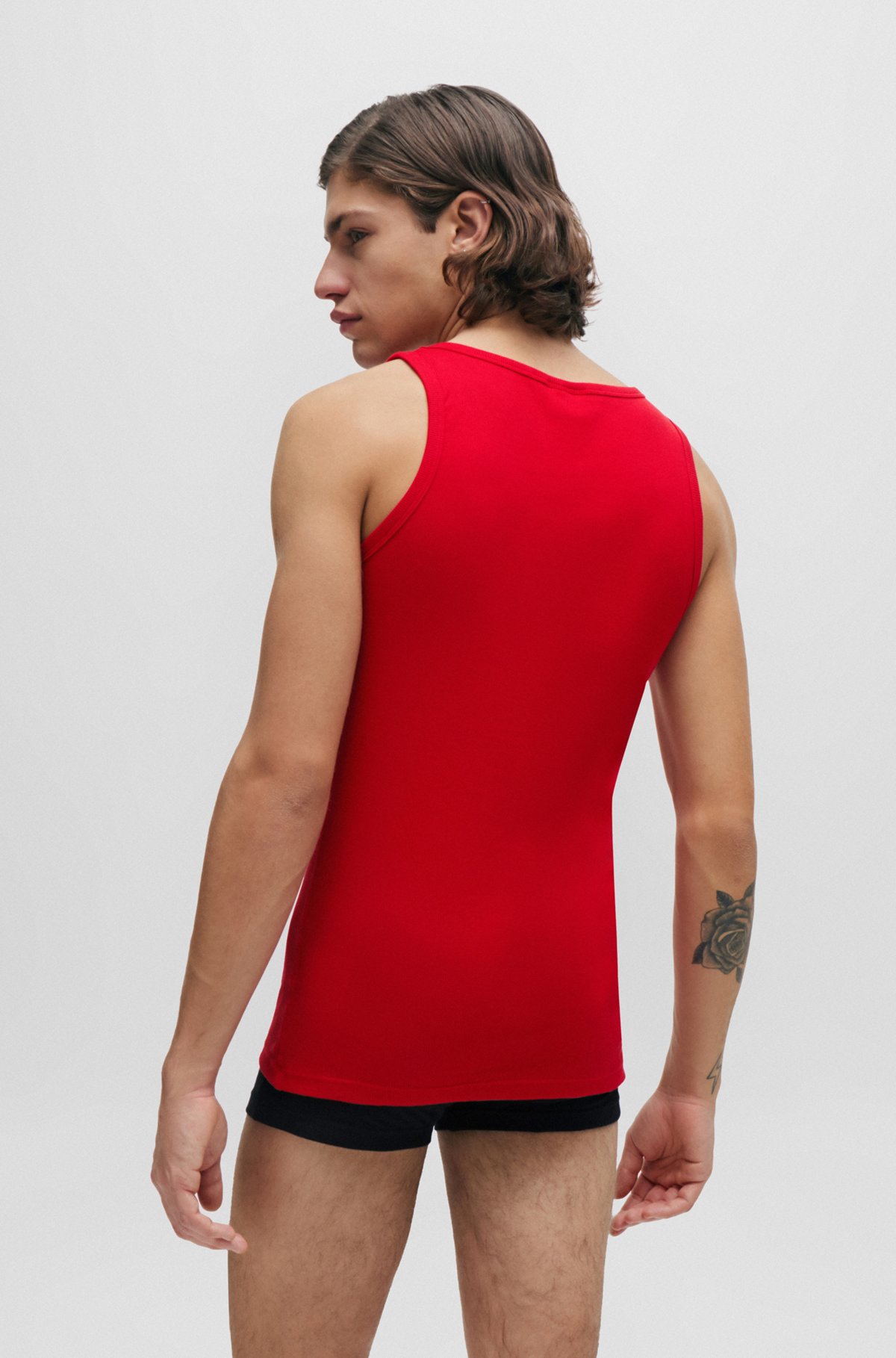 Paquete de dos camisetas interiores sin mangas de algodón elástico, Rojo