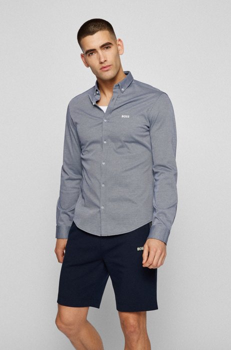 Regular-fit jersey shirt with button-down collar, Blue