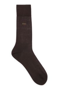 Chaussettes mi-mollet à logo en coton égyptien mercerisé, Marron foncé