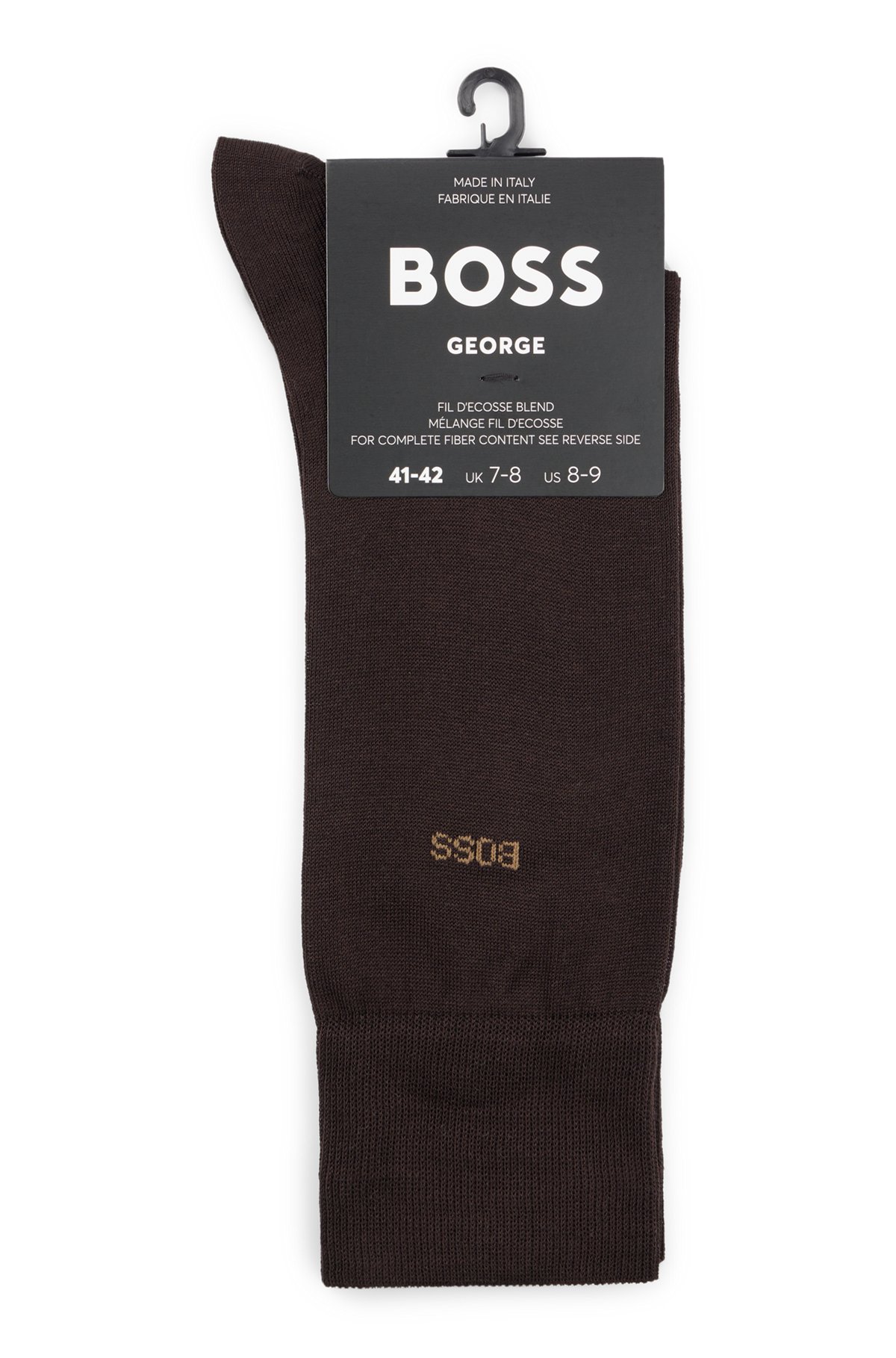 Regular-length logo socks in mercerised Egyptian cotton, Dark Brown