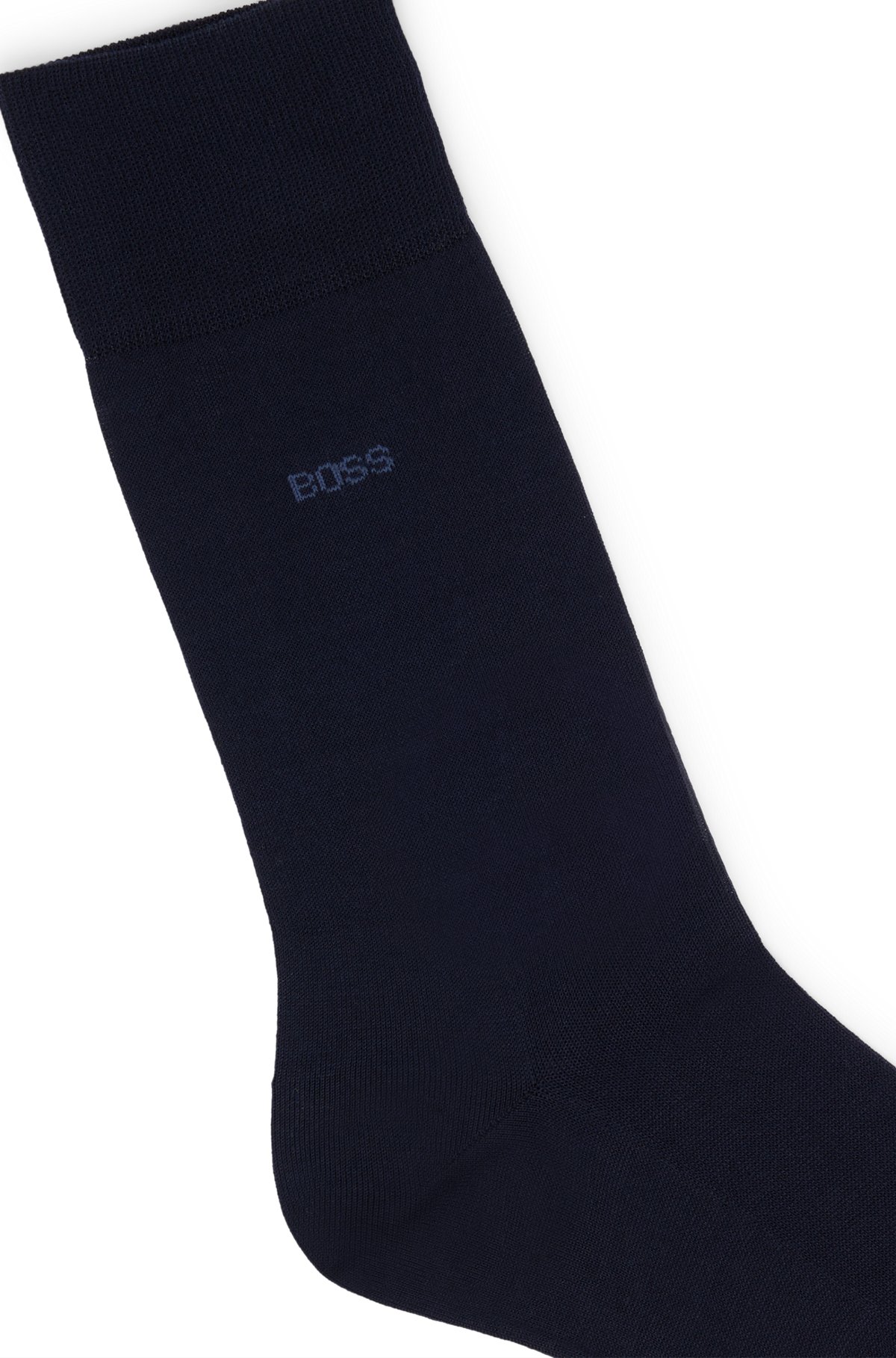 Calcetines de largo normal en algodón egipcio mercerizado con logo, Azul oscuro