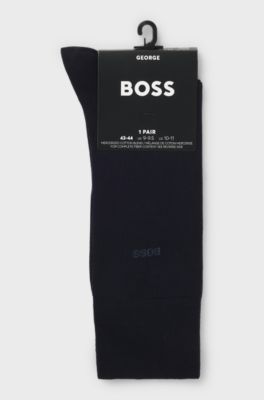 Chaussettes mi-mollet &agrave; logo en coton &eacute;gyptien merceris&eacute;, Bleu fonc&eacute;