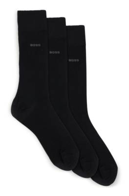 Hugo Boss Three-pack Of Regular-length Socks In Stretch Fabric In Black