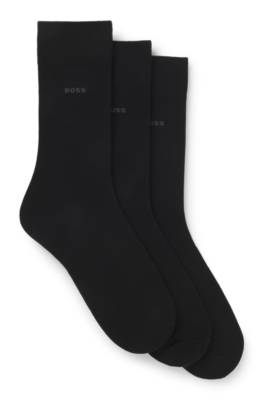 Hugo Boss Three-pack Of Regular-length Socks In Stretch Fabric In Black