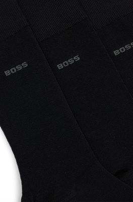 BOSS - Three-pack of regular-length fabric stretch socks in