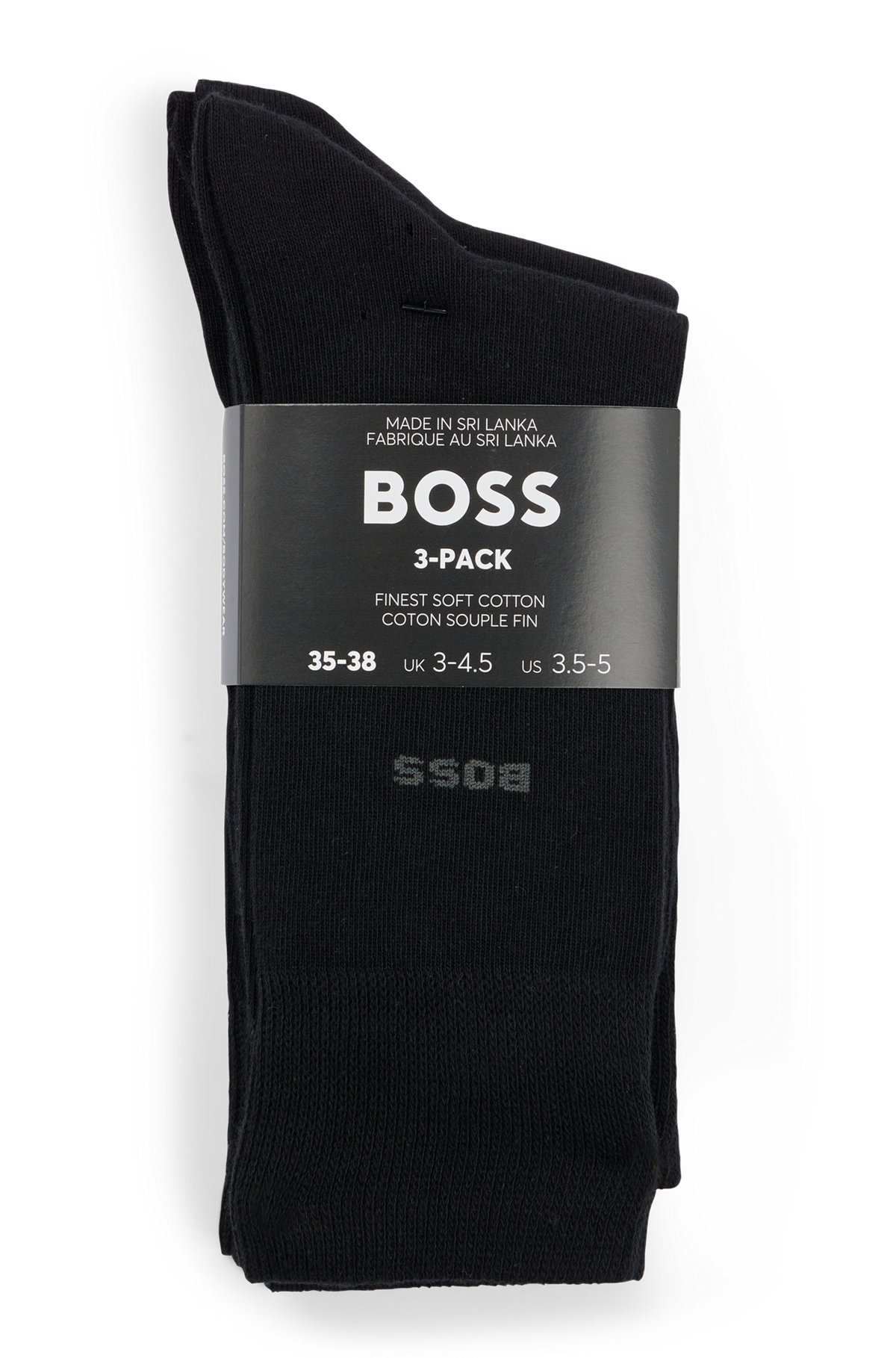 Paquete de tres pares de calcetines de largo estándar en tejido elástico, Negro