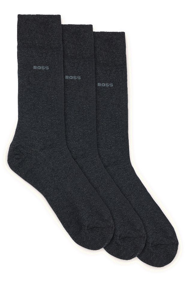 Paquete de tres pares de calcetines de largo estándar en tejido elástico, Gris oscuro