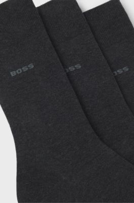Three-pack of regular-length socks in stretch fabric, Dark Grey