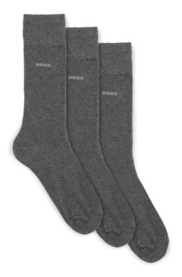 Hugo Boss Three-pack Of Regular-length Socks In Stretch Fabric In Gray