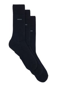 Paquete de tres pares de calcetines de largo estándar en tejido elástico, Azul oscuro