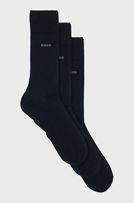 Three-pack of regular-length socks in stretch fabric, Dark Blue