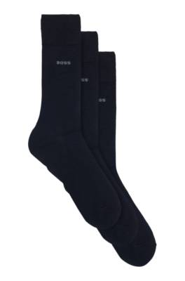 Hugo Boss Three-pack Of Regular-length Socks In Stretch Fabric In Blue