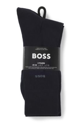 Calze ad altezza regolare in tessuto elasticizzato in confezione da tre, Blu scuro