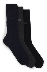 Paquete de tres pares de calcetines de largo estándar en tejido elástico, Negro / Gris