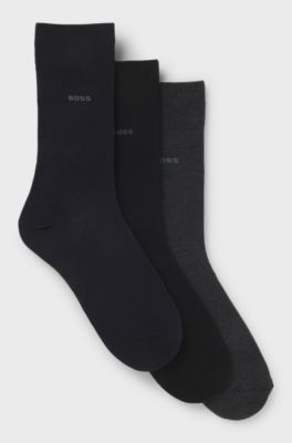 Three-pack of regular-length socks in stretch fabric, Black / Grey / Blue
