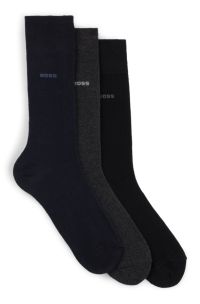 Lot de trois paires de chaussettes mi-mollet en maille stretch, Noir / Gris / Bleu