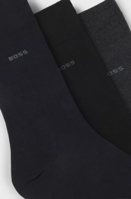 Three-pack of regular-length socks in stretch fabric, Black / Grey / Blue