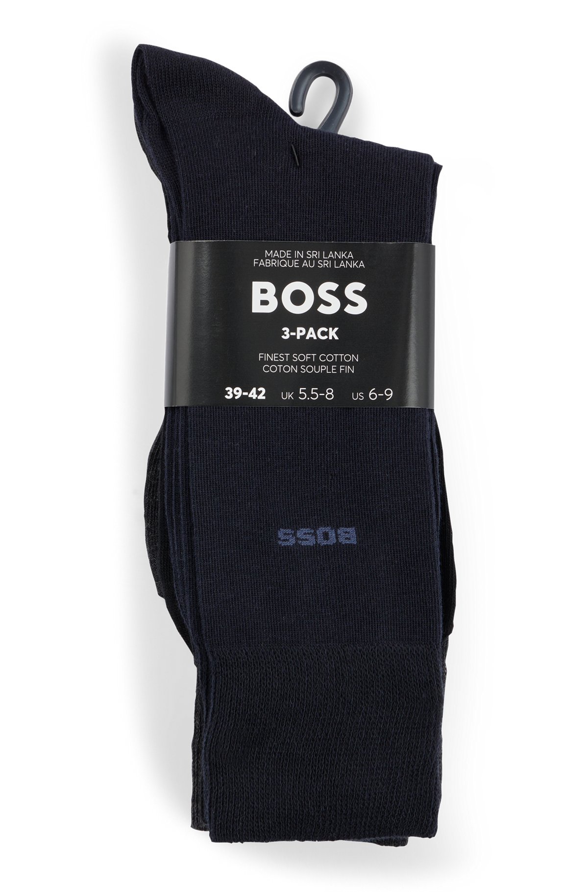 Three-pack of regular-length socks in stretch fabric, Black / Grey / Blue