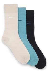 Three-pack of regular-length socks in stretch fabric, Blue / Beige