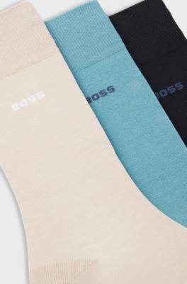 Set van drie paar sokken met normale lengte van stretchmateriaal, Blauw / Beige