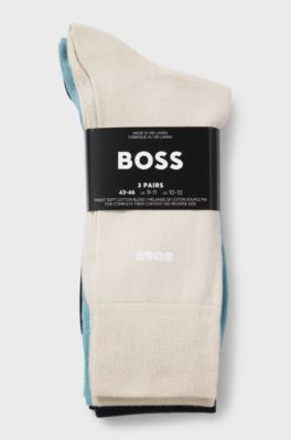 Set van drie paar sokken met normale lengte van stretchmateriaal, Blauw / Beige