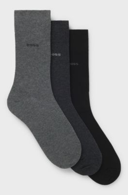 Three-pack of regular-length socks in stretch fabric, Black / Grey