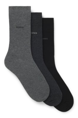 Boss Uomo Nero / Grigio Calze Ad Altezza Regolare In Confezione Da Tre
