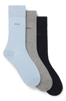 Three-pack of regular-length socks in stretch fabric, Black / Grey / Blue