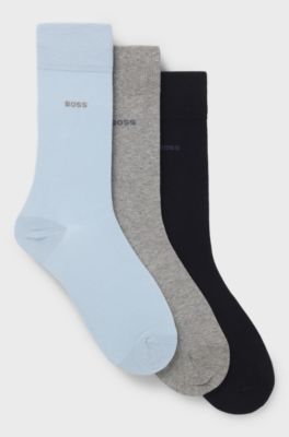Three-pack of regular-length socks in stretch fabric, Blue / Grey
