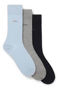 Three-pack of regular-length socks in stretch fabric, Black / Grey / Blue
