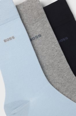 Three-pack of regular-length socks in stretch fabric, Blue / Grey
