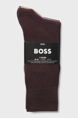 Three-pack of regular-length socks in stretch fabric, Beige / Brown / Black