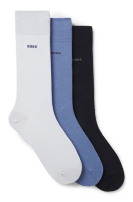 Three-pack of regular-length socks in stretch fabric, Black / White / Blue
